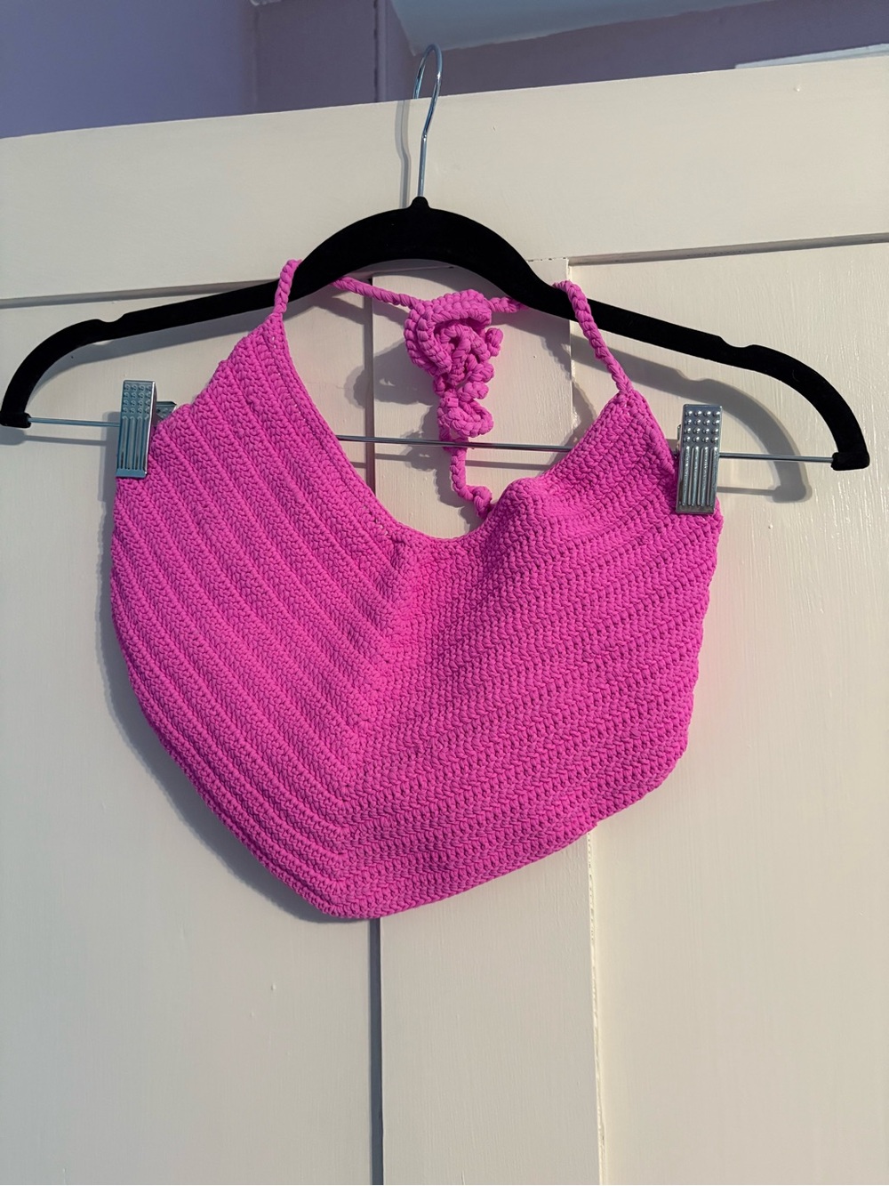 SKIMS Bright Fuchsia Crocheted Halter Top